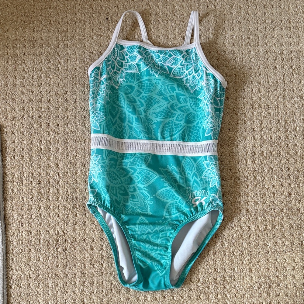 Girl's Gk teal and white leotard